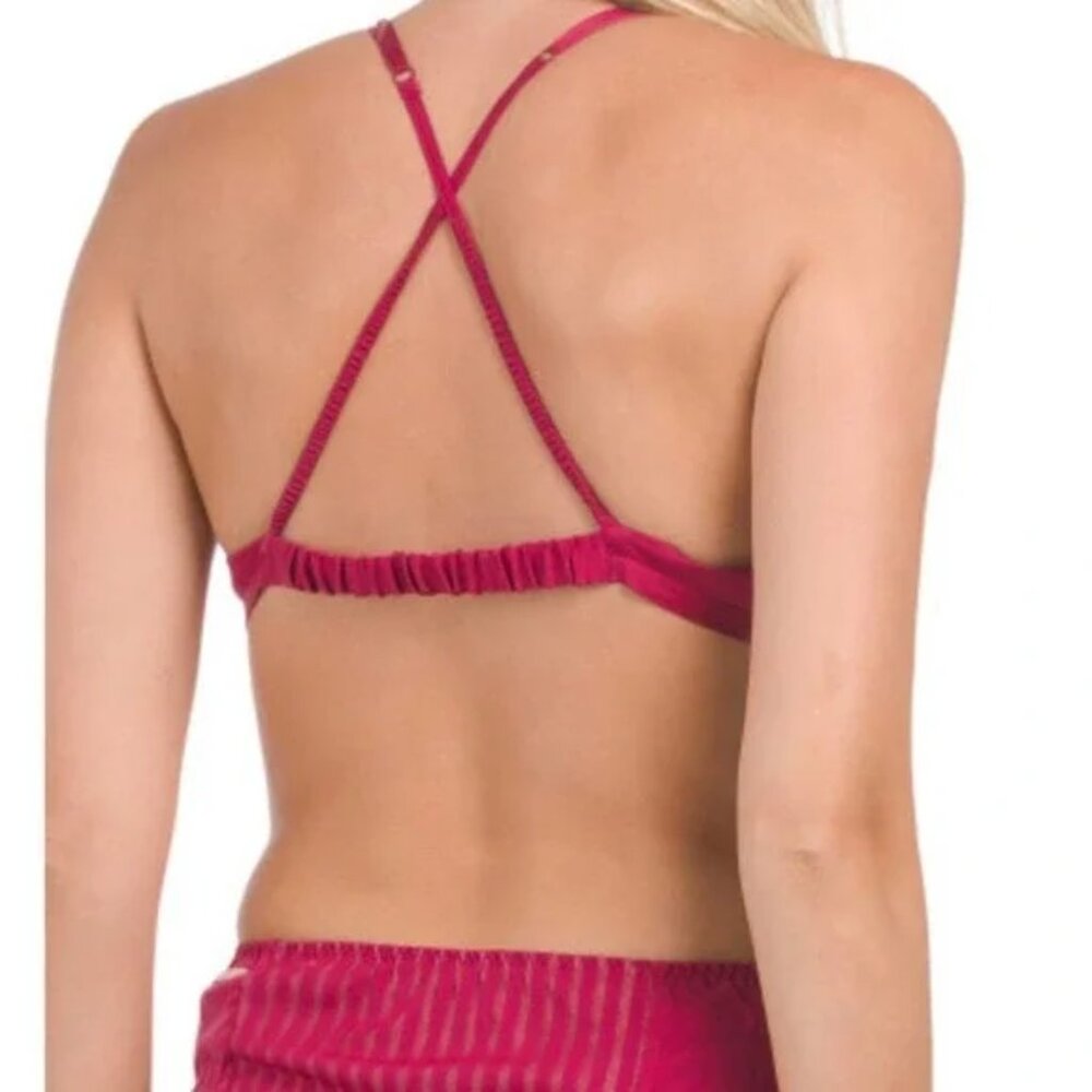 Lunya Stretch Stripe Silk Bra Bralette Raspberry Pink Large
